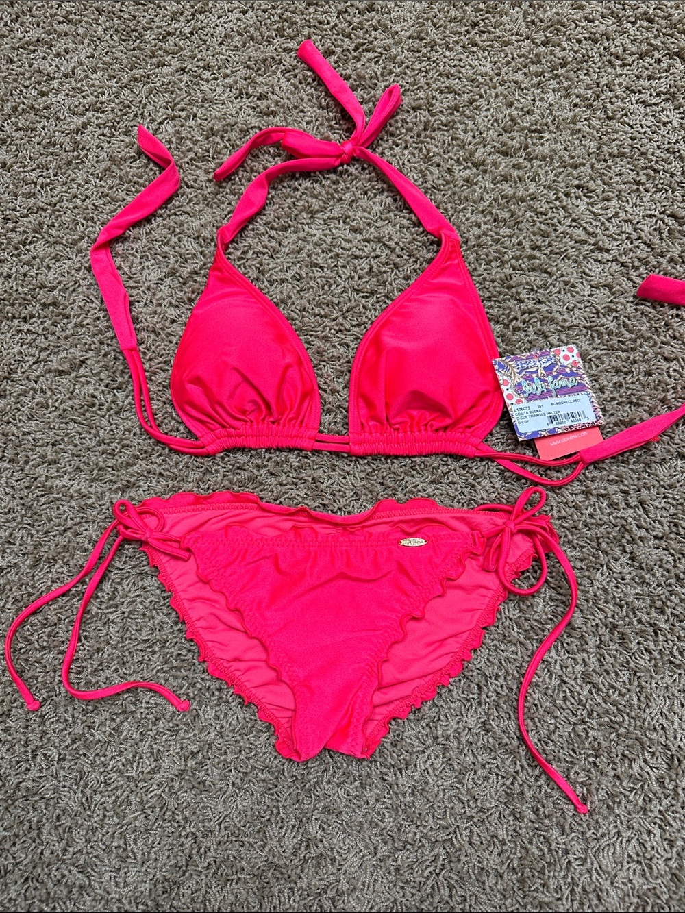 Luli Fama Hot Pink Triangle Tie-Side Bikini